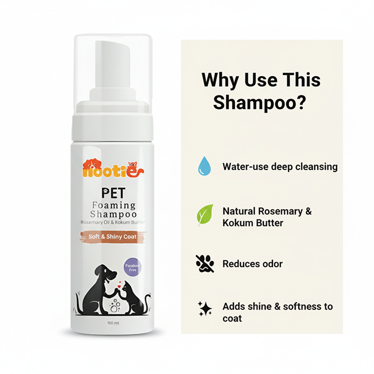 Nootie Pet Foaming Shampoo with Rosemary Oil & Kokum Butter for Dogs & Cats (150 ml) | Soft, Shiny Coat & Gentle Cleansing