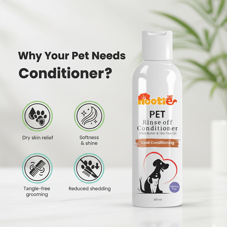 Nootie Pet Rinse-Off Conditioner with Shea Butter & Tea Tree Oil for Dogs & Cats (200 ml) | Deep Nourishment, Softness & Shine