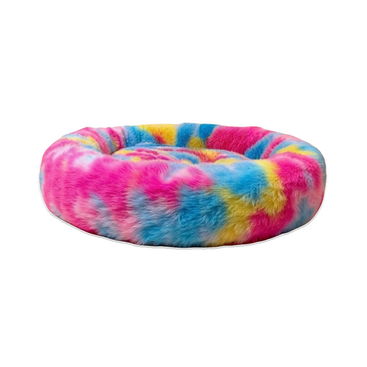 Nootie Donut Cuddler Calming Dog Bed – Medium Rainbow Plush Donut Bed (26" x 4.5") | Polyester Faux Fur + Polyfill | Hand & Machine Wash
