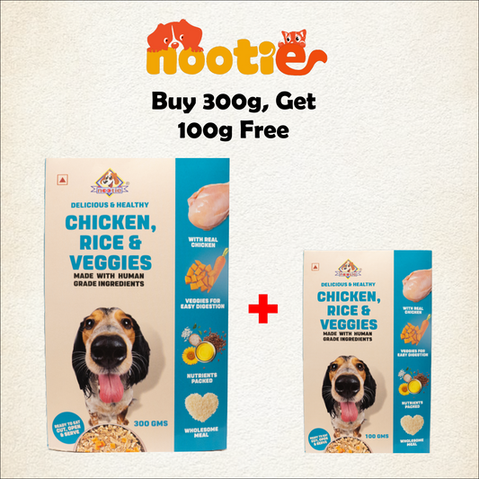 Nootie Freshly Wholesome Wet Dog Food | Buy 1 Get 1 (300g + 100g) | All Natural, Non-Vegetarian Meal with Real Chicken, Rice & Veggies | Gluten Free, Ready-to-Eat Chicken Pulao, Adult Dogs