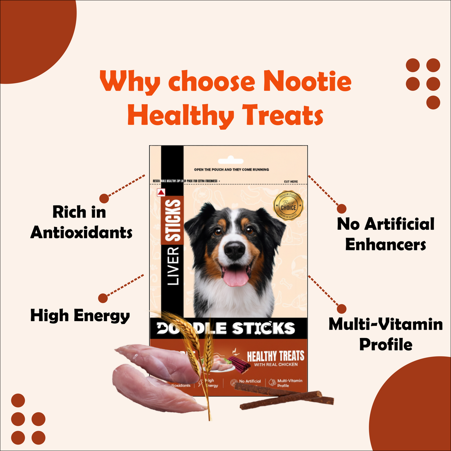 Nootie Doodle Sticks – Real Chicken & Liver Dog Treats (70g) | Healthy, Collagen-Rich, Gluten-Free Snack for All Breeds