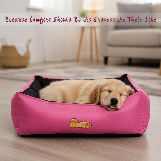 Nootie Sofa Basket Dog & Cat Bed – Small Rectangle Bed (22" x 17" x 6") with Velvet Interior, Mat Exterior, Hollow Fiber Fill | Hand & Machine Washable | Color: Pink