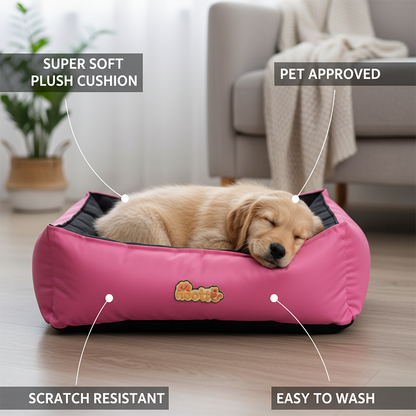 Nootie Sofa Basket Bed for Dogs & Cats – Small (22" x 17" x 6") | Velvet Interior, Mat Exterior, Washable & Scratch-Resistant (Pink)