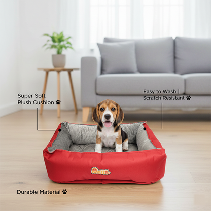 Nootie Sofa Basket Bed for Dogs & Cats – Small (22" x 17" x 6") | Velvet Interior, Mat Exterior, Washable & Scratch-Resistant (Pink)