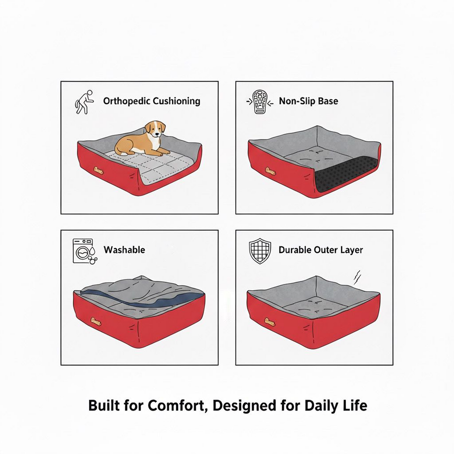 Nootie Sofa Basket Bed for Dogs & Cats – Small (22" x 17" x 6") | Velvet Interior, Mat Exterior, Washable & Scratch-Resistant (Pink)