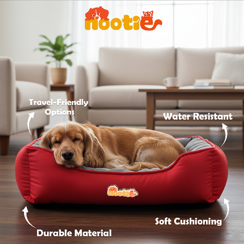 Nootie Sofa Basket Bed for Dogs & Cats – Small (22" x 17" x 6") | Velvet Interior, Mat Exterior, Washable & Scratch-Resistant (Pink)