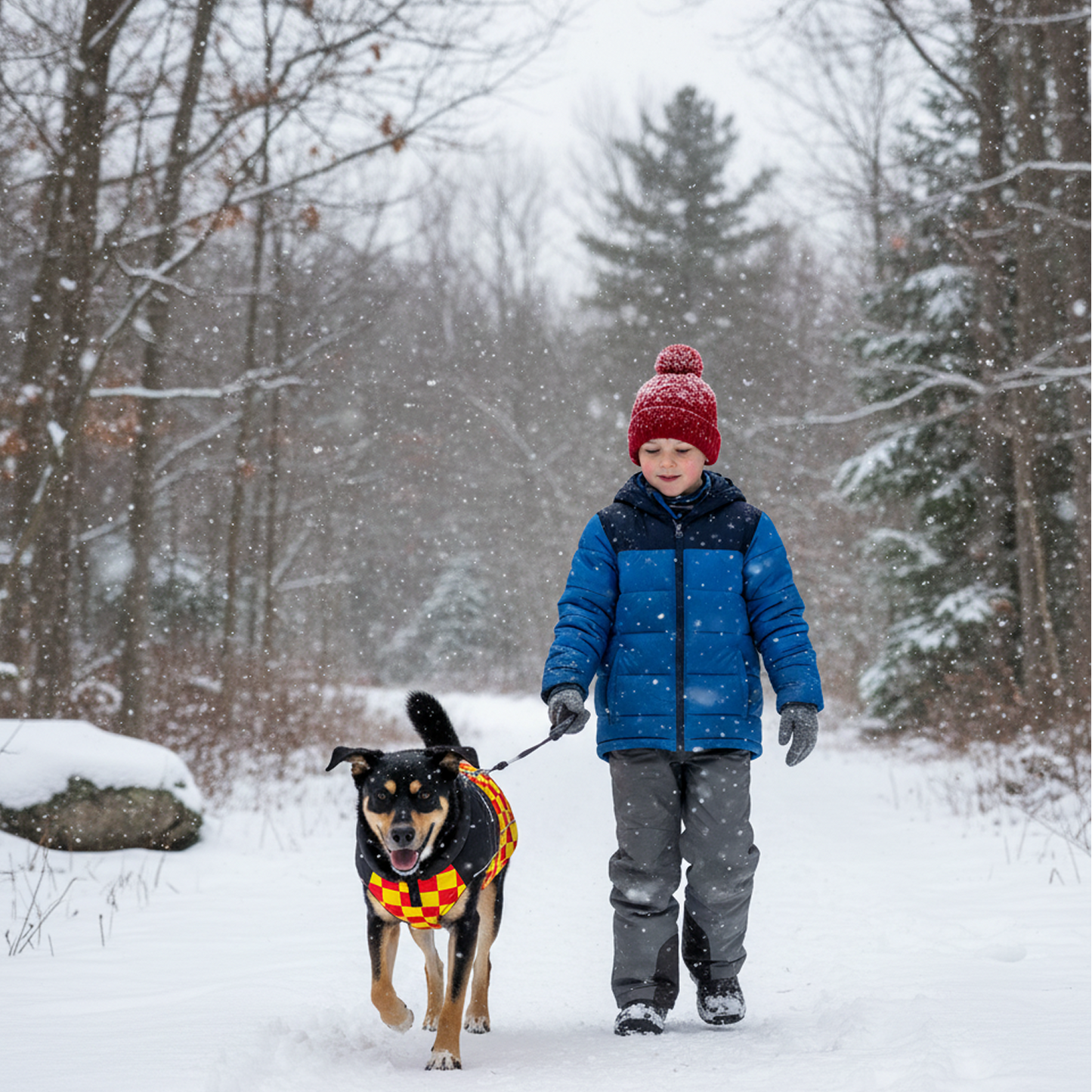 Nootie Dog Winter Jacket – High Neck, Warm & Waterproof Coat for Dogs, Red-Yellow