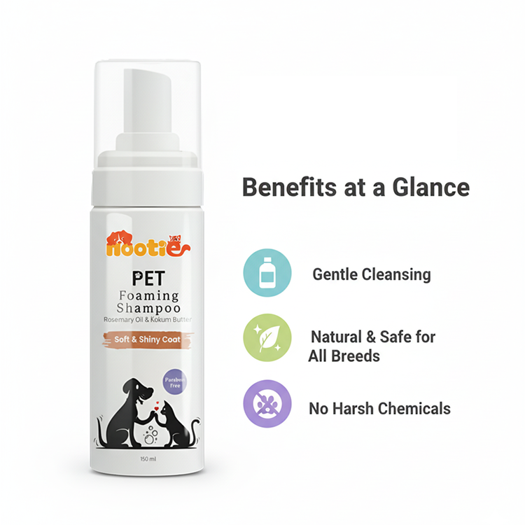 Nootie Pet Foaming Shampoo with Rosemary Oil & Kokum Butter for Dogs & Cats (150 ml) | Soft, Shiny Coat & Gentle Cleansing
