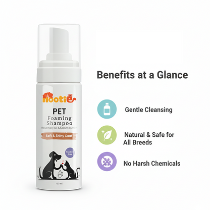 Nootie Pet Foaming Shampoo with Rosemary Oil & Kokum Butter for Dogs & Cats (150 ml) | Soft, Shiny Coat & Gentle Cleansing