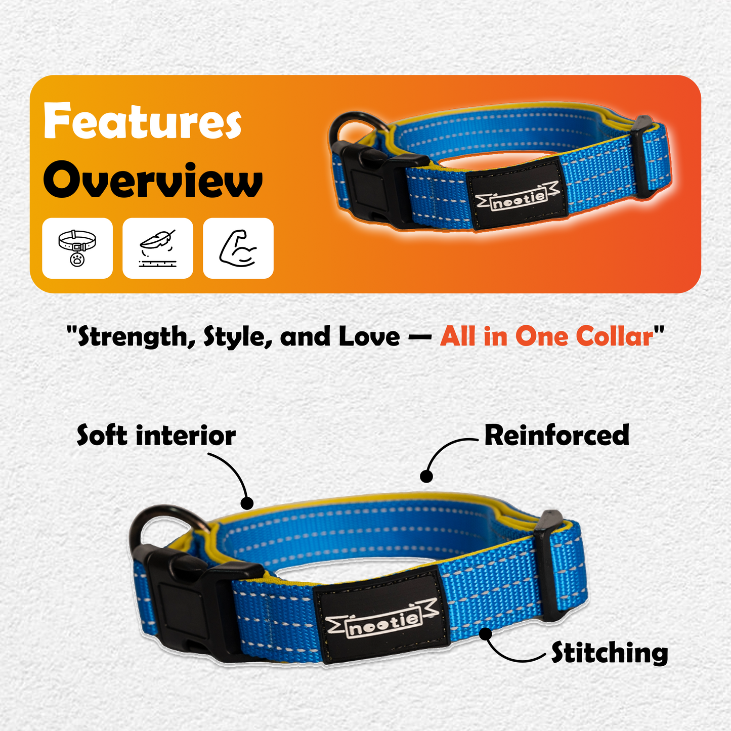 Nootie Plush Padded Collar – Grey with Blue Detailing | Adjustable, Durable & Comfortable for All Breeds (Copy)