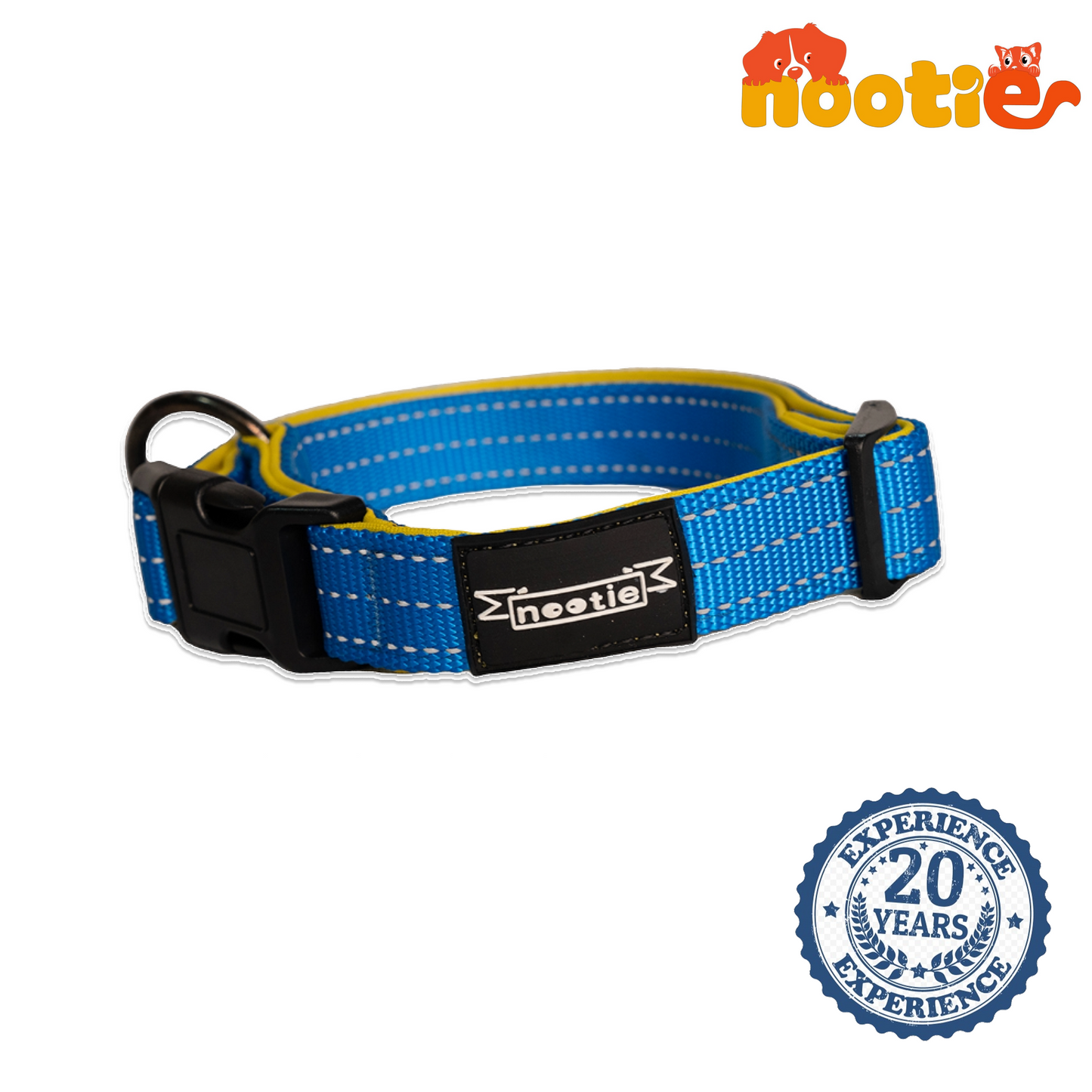 Nootie Plush Padded Collar – Grey with Blue Detailing | Adjustable, Durable & Comfortable for All Breeds (Copy)