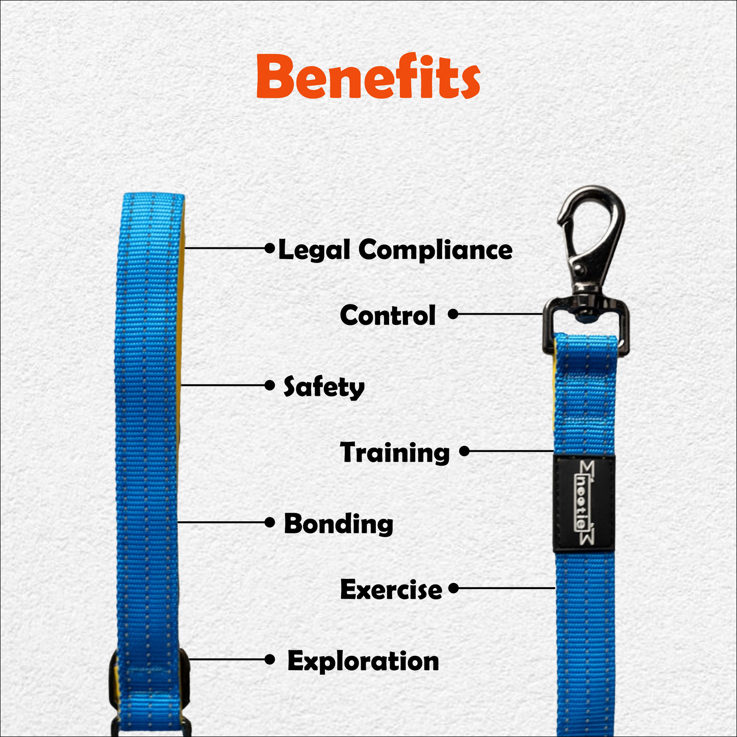 Nootie Plush Padded Leash Blue Color with Yellow Detailing