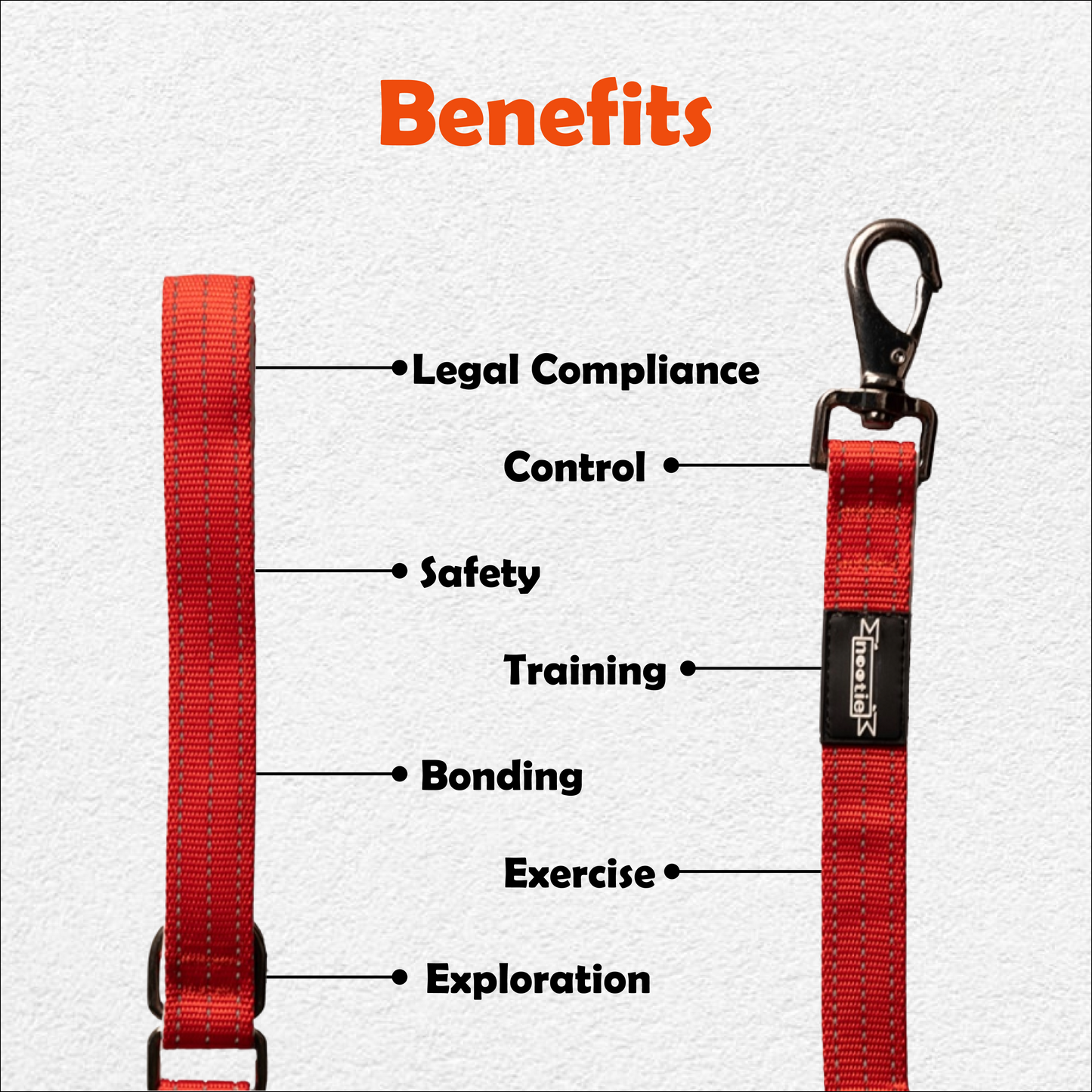 Nootie Plush Padded Leash Red Color with Grey Detailing