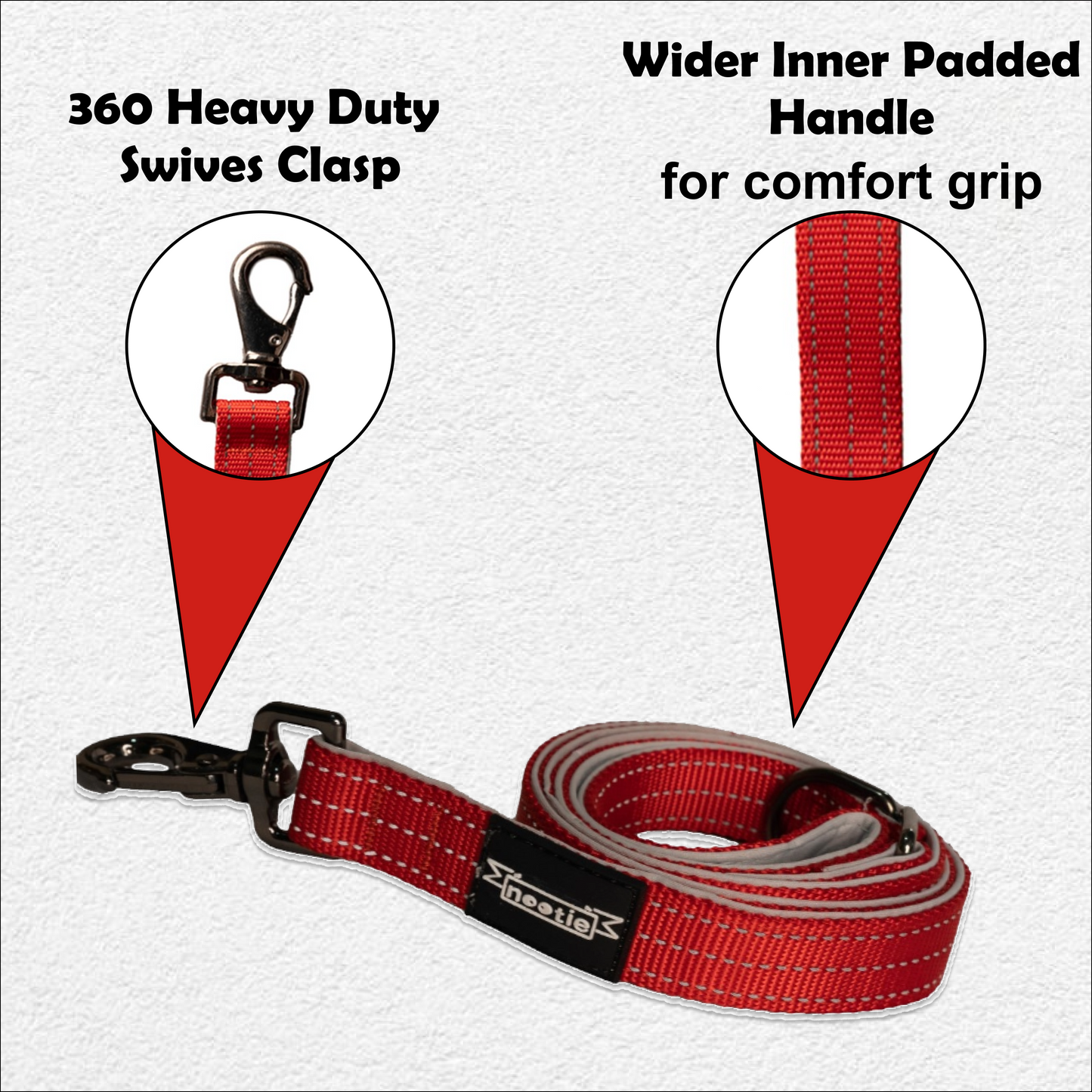 Nootie Plush Padded Leash Red Color with Grey Detailing
