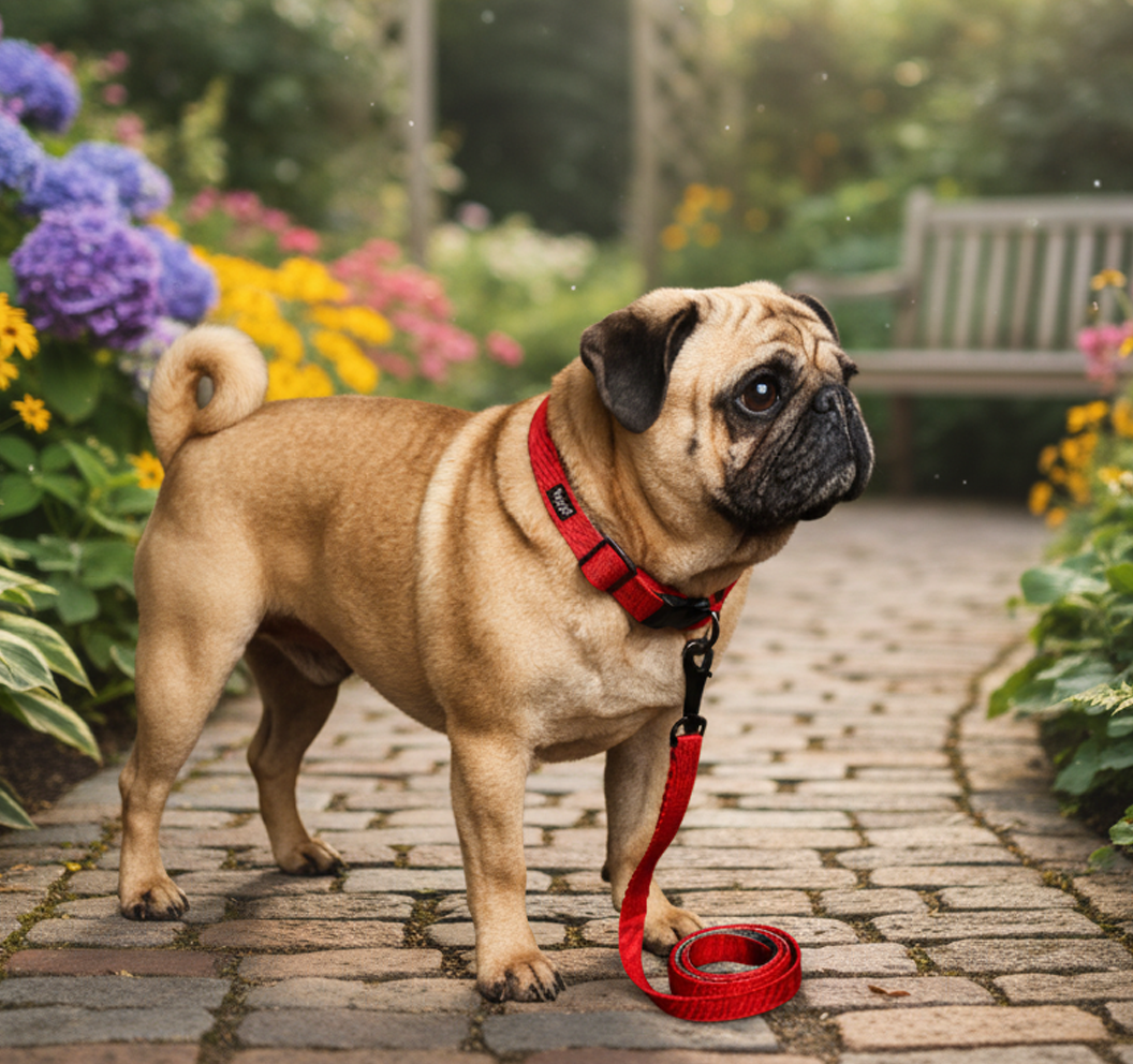 Nootie Plush Padded Leash Red Color with Grey Detailing