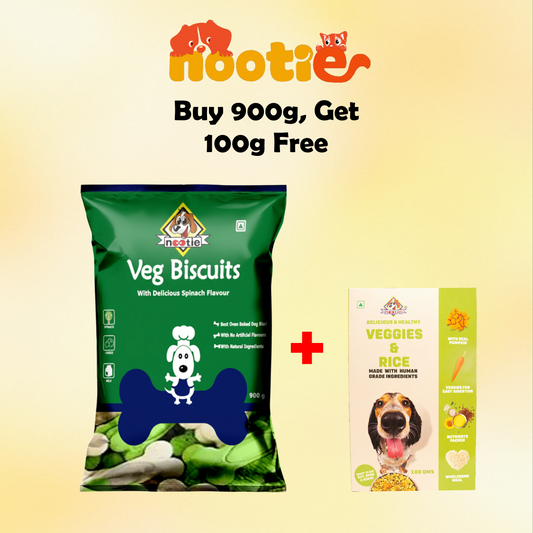 Nootie Navratri Special Veg Biscuits with Spinach Flavour for Adult Dogs | Buy 1 Get 1 (900g Biscuits + 100g Veg Pulao) | Protein-Rich, Highly Digestible, and Nutrient-Dense Dog Treats