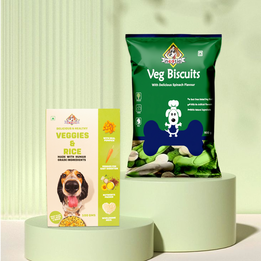Nootie Navratri Special Veg Biscuits with Spinach Flavour for Adult Dogs | Buy 1 Get 1 (900g Biscuits + 100g Veg Pulao) | Protein-Rich, Highly Digestible, and Nutrient-Dense Dog Treats