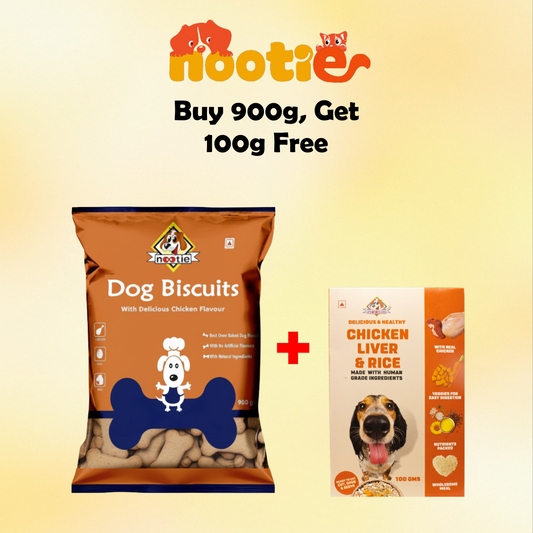 Nootie Chicken Biscuits with Peanut Butter Flavour for Adult Dogs | Buy 1 Get 1 (900g Biscuits + 100g Chicken Biryani) | Protein-Rich, Highly Digestible, and Nutrient-Dense Dog Treats