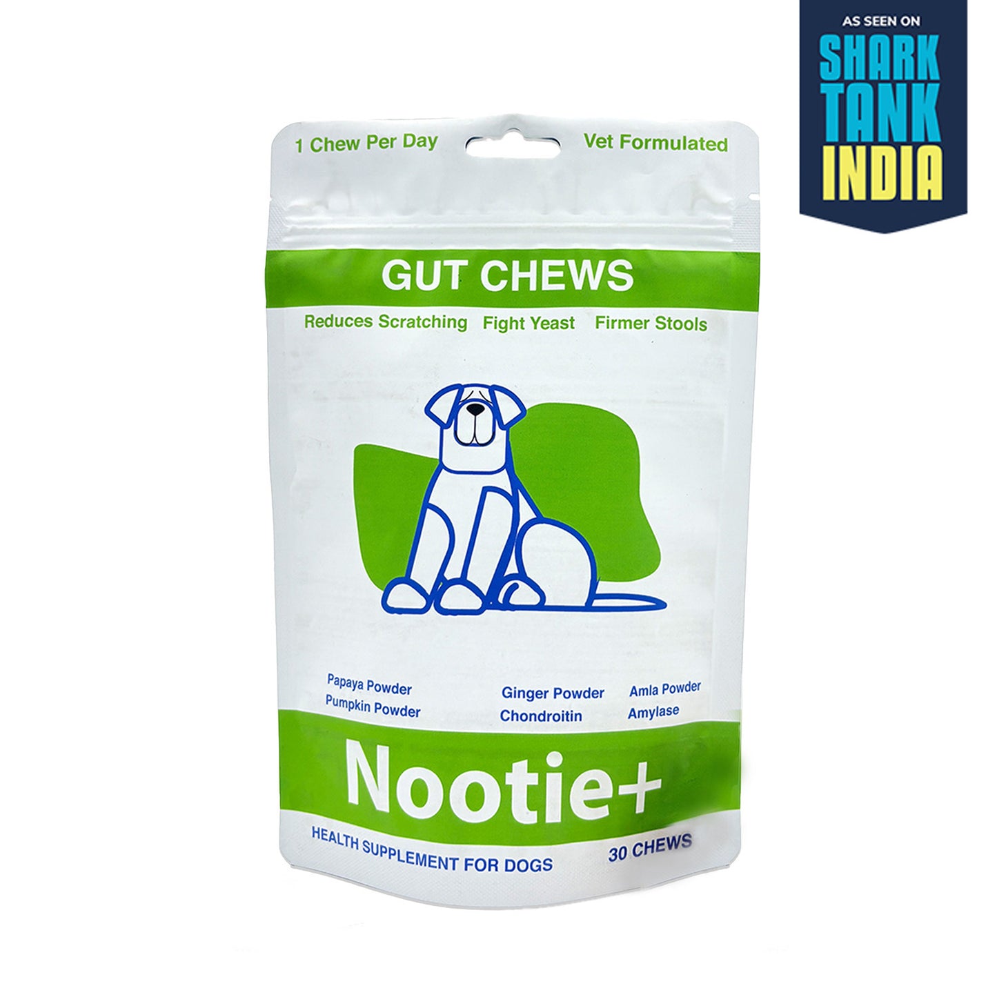 Nootie+ Gut Chews for Dogs | Digestive Support, Firmer Stools & Yeast Balance (30 Chews)
