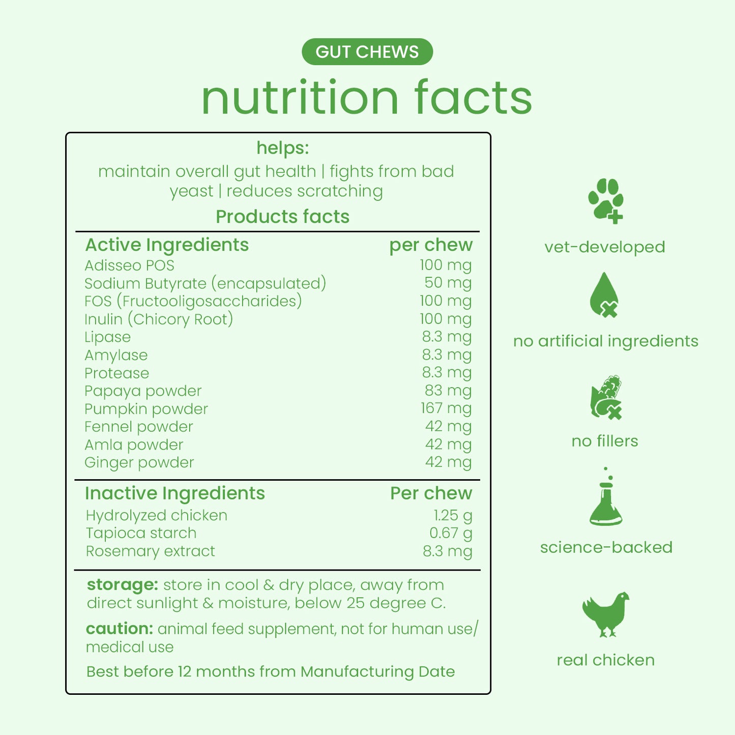 Nootie+ Gut Chews for Dogs | Digestive Support, Firmer Stools & Yeast Balance (30 Chews)