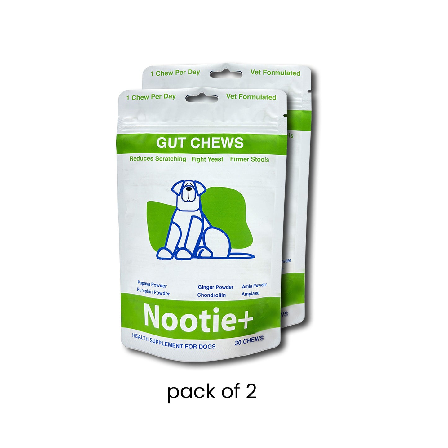 Nootie+ Gut Chews for Dogs | Digestive Support, Firmer Stools & Yeast Balance (30 Chews)