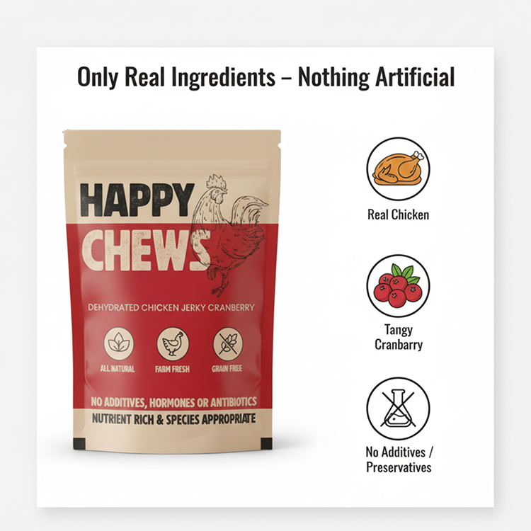 Nootie Happy Chews – Dehydrated Chicken Jerky Cranberry Dog Treats (80g) | All-Natural, Grain-Free Protein Snack