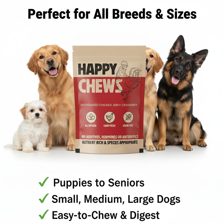 Nootie Happy Chews – Dehydrated Chicken Jerky Cranberry Dog Treats (80g) | All-Natural, Grain-Free Protein Snack
