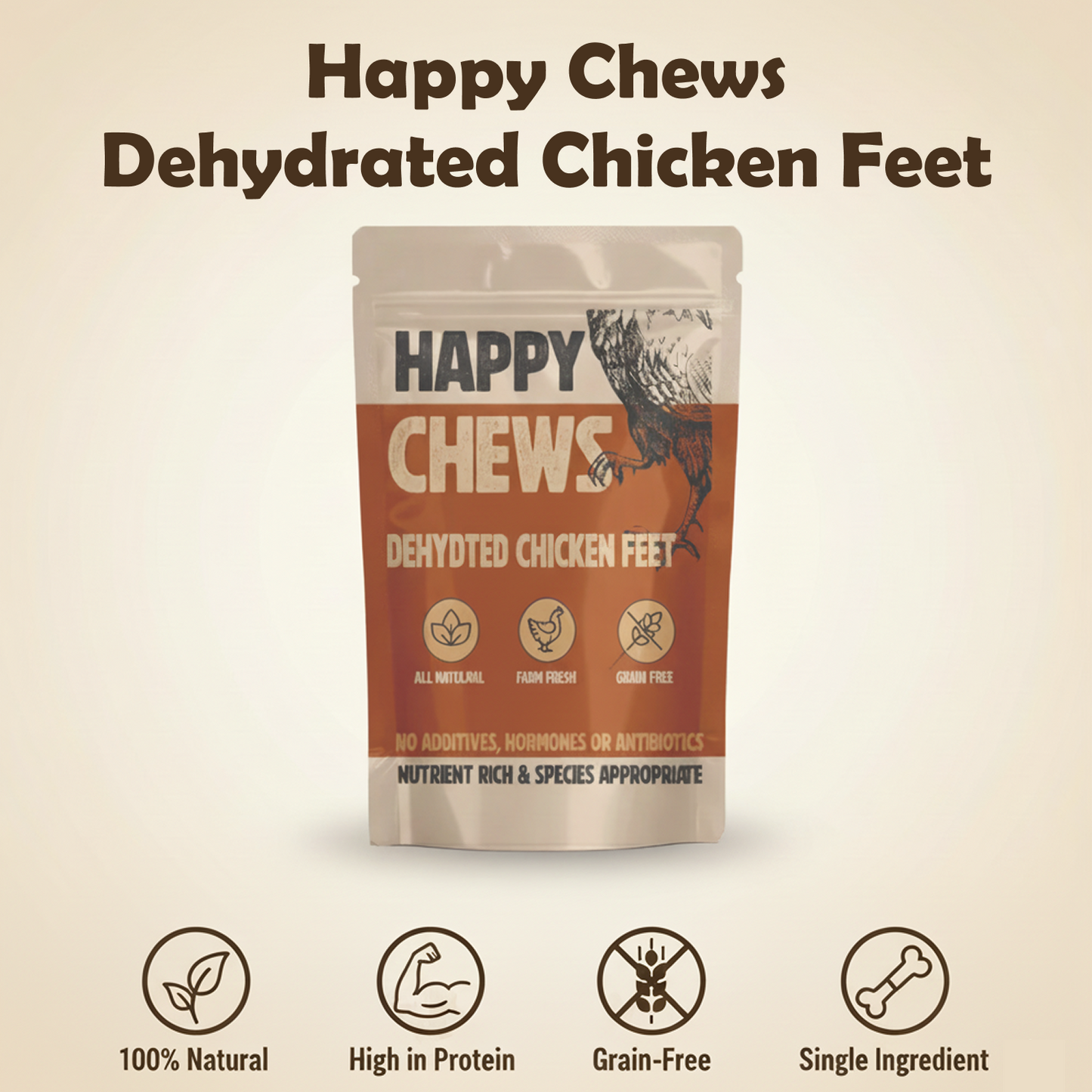 Nootie Happy Chews – Dehydrated Chicken Feet Dog Treats (80g) | Natural, Protein-Rich Chew for Joint & Dental Health