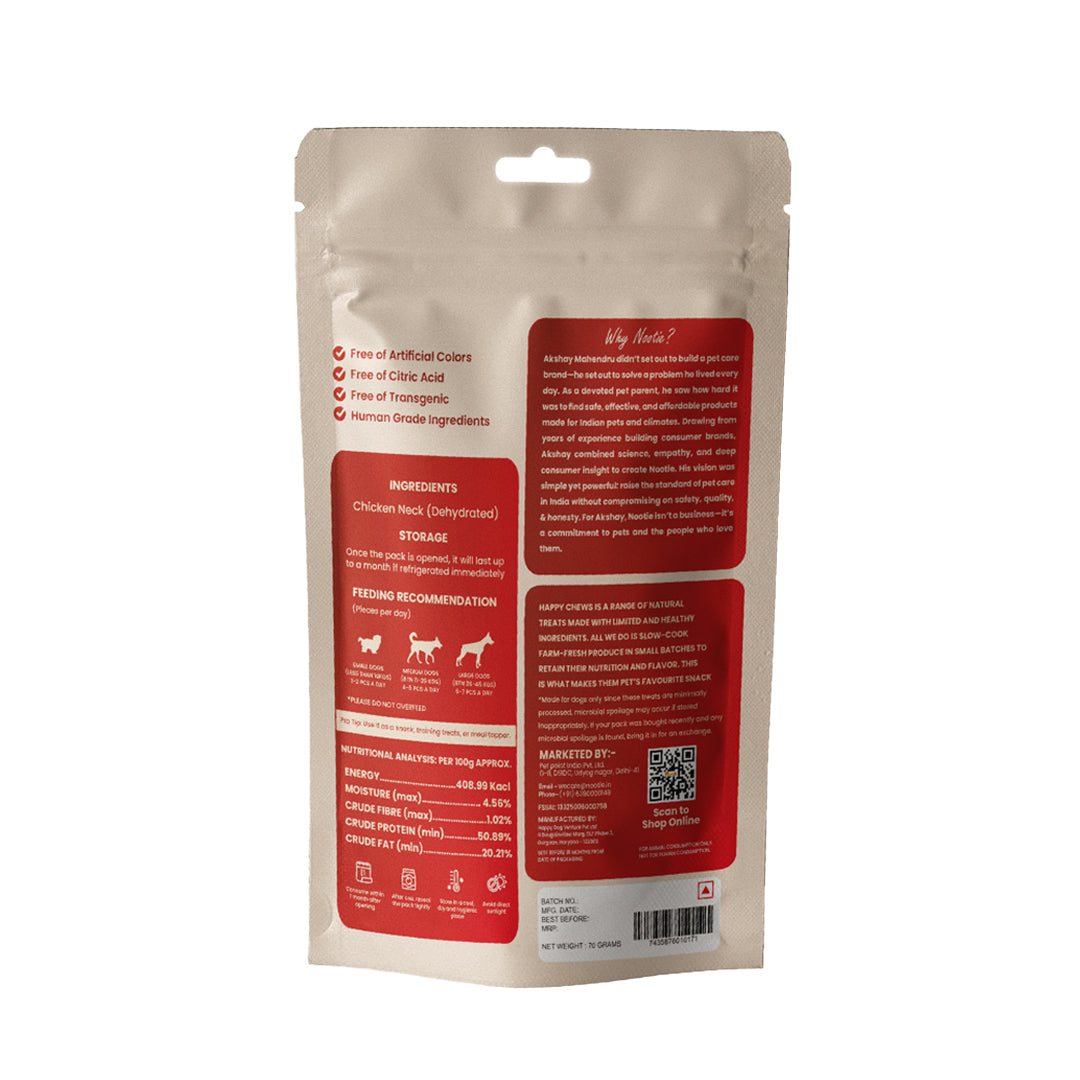 Nootie Happy Chews – Dehydrated Chicken Neck Dog Treats (80g) | All-Natural, High-Protein, Crunchy Snack