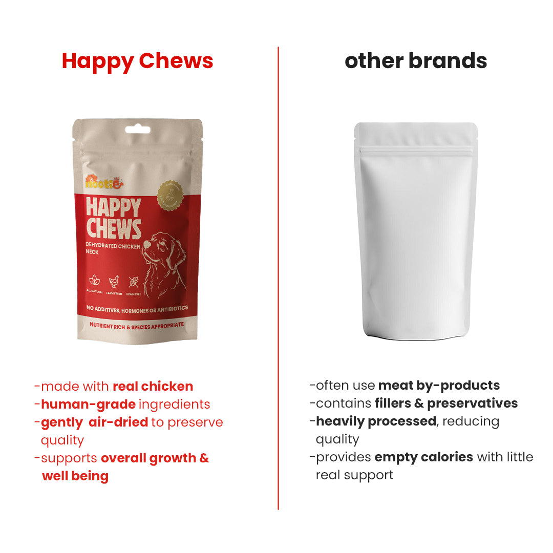 Nootie Happy Chews – Dehydrated Chicken Neck Dog Treats (80g) | All-Natural, High-Protein, Crunchy Snack