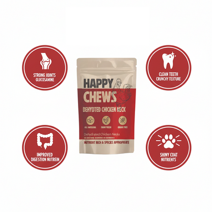 Nootie Happy Chews – Dehydrated Chicken Neck Dog Treats (80g) | All-Natural, High-Protein, Crunchy Snack