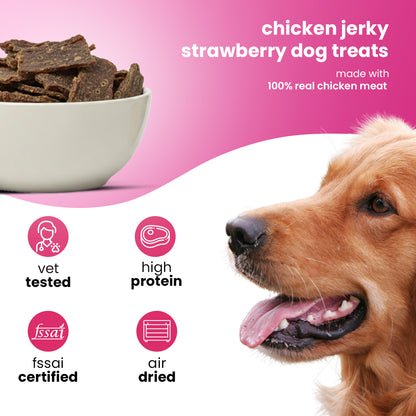 Nootie Happy Chews – Dehydrated Chicken Jerky Strawberry Dog Treats (50g) | All-Natural, Grain-Free Protein Snack