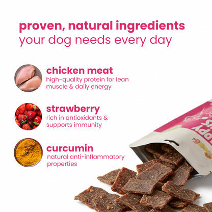 Nootie Happy Chews – Dehydrated Chicken Jerky Strawberry Dog Treats (50g) | All-Natural, Grain-Free Protein Snack