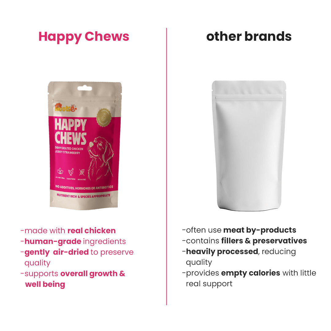 Nootie Happy Chews – Dehydrated Chicken Jerky Strawberry Dog Treats (50g) | All-Natural, Grain-Free Protein Snack