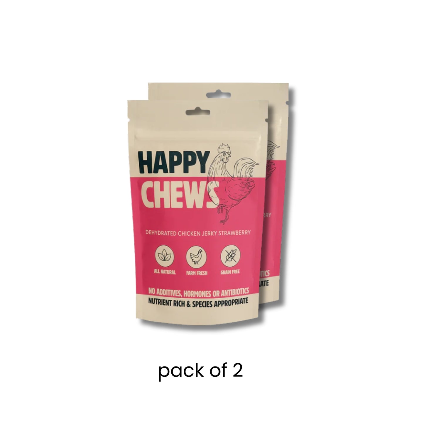 Nootie Happy Chews – Dehydrated Chicken Jerky Strawberry Dog Treats (80g) | All-Natural, Grain-Free Protein Snack