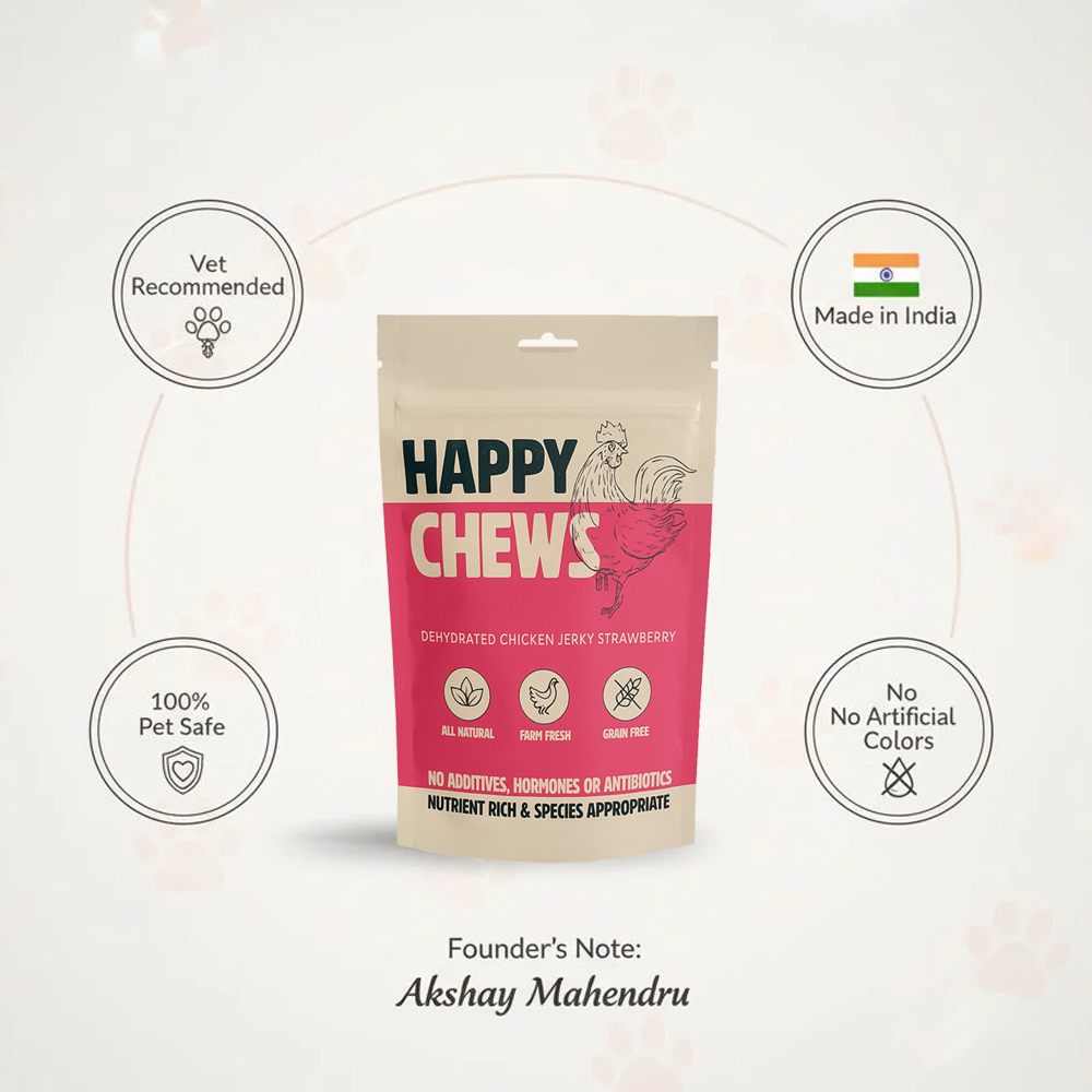 Nootie Happy Chews – Dehydrated Chicken Jerky Strawberry Dog Treats (80g) | All-Natural, Grain-Free Protein Snack