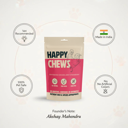 Nootie Happy Chews – Dehydrated Chicken Jerky Strawberry Dog Treats (80g) | All-Natural, Grain-Free Protein Snack