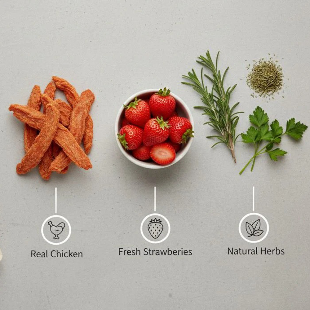 Nootie Happy Chews – Dehydrated Chicken Jerky Strawberry Dog Treats (80g) | All-Natural, Grain-Free Protein Snack