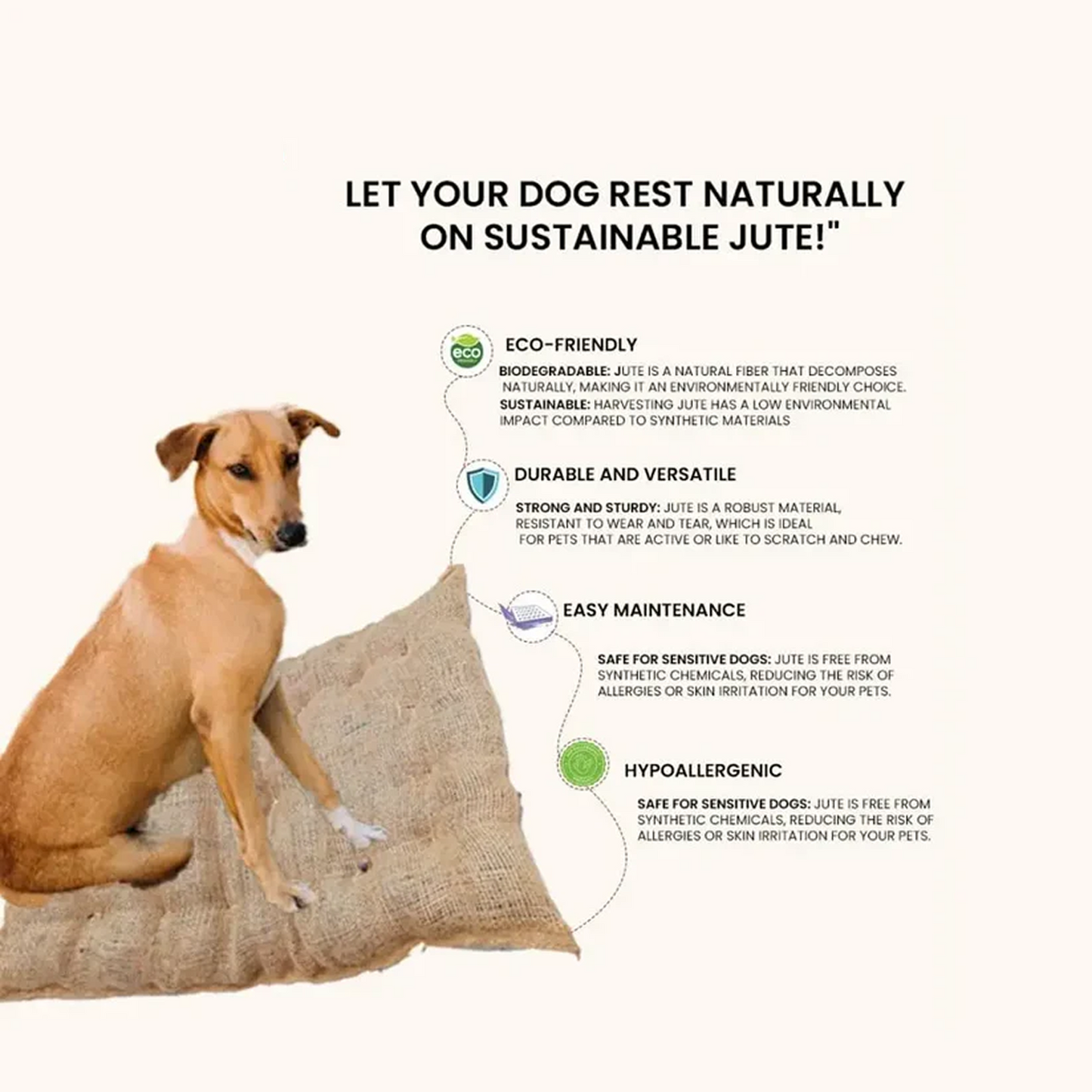 Nootie Jute Bed for Dogs & Cats | Eco-Friendly, Soft & Durable Pet Sleeping Mat – Small (65 x 52 x 5 cm)