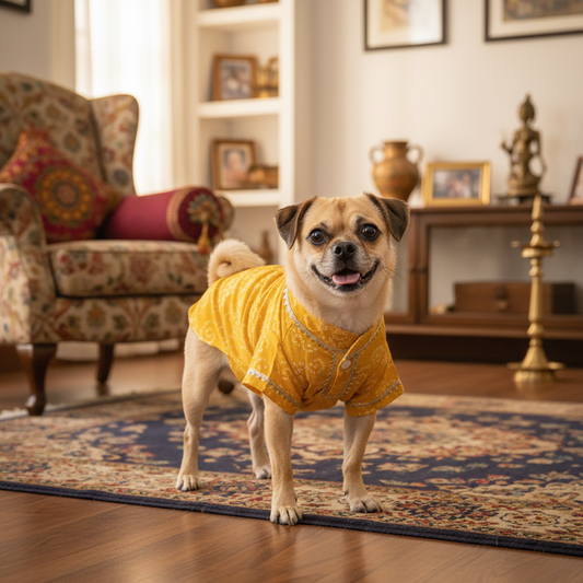 Nootie Bandhani Print Kurta - Yellow, Cloth for Dogs