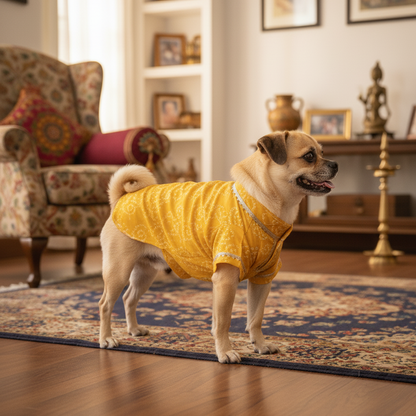 Nootie Bandhani Print Kurta – Yellow | Traditional Ethnic Outfit for Dogs