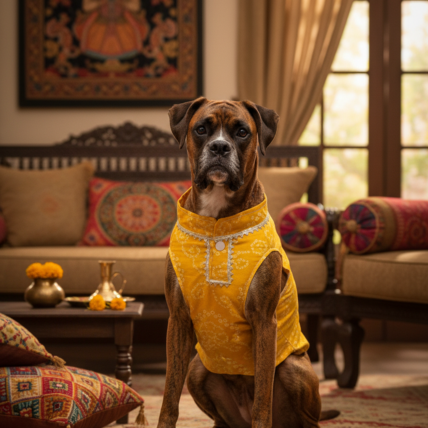 Nootie Bandhani Print Kurta – Yellow | Traditional Ethnic Outfit for Dogs