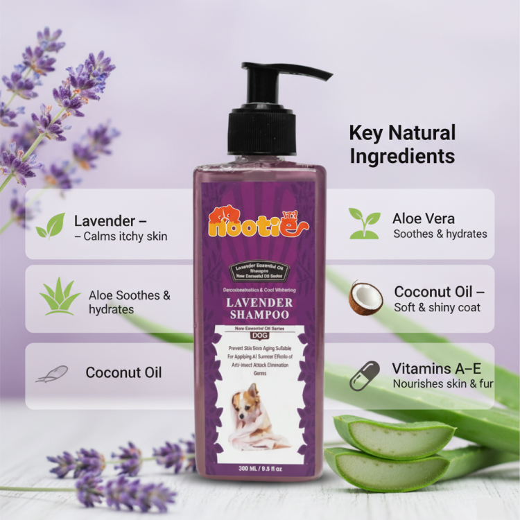 Nootie Coat Whitening Lavender Oil Shampoo for Dogs (300 ml) | Brightening, Anti-Itch & Soothing Essential Oil Formula