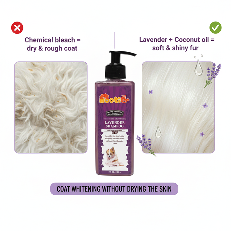 Nootie Coat Whitening Lavender Oil Shampoo for Dogs (300 ml) | Brightening, Anti-Itch & Soothing Essential Oil Formula