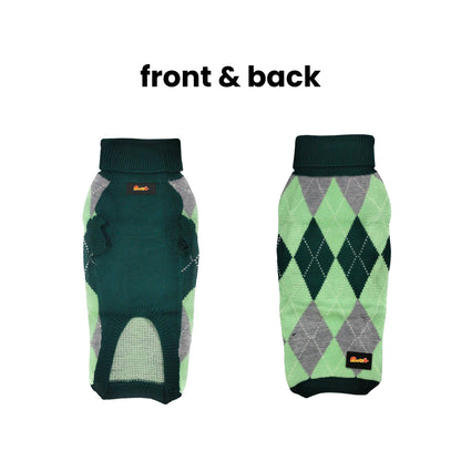 Nootie Dog Sweater, Light Green Check – Stylish Winter Knitwear for All Breeds