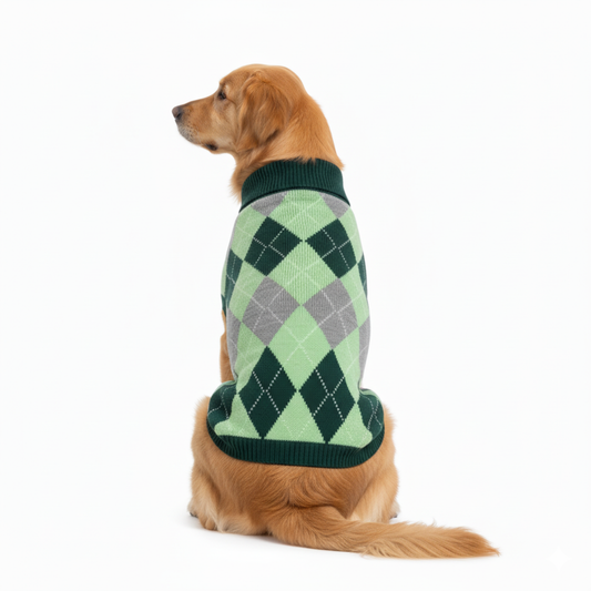 Nootie Dog Sweater, Light Green Check – Stylish Winter Knitwear for All Breeds