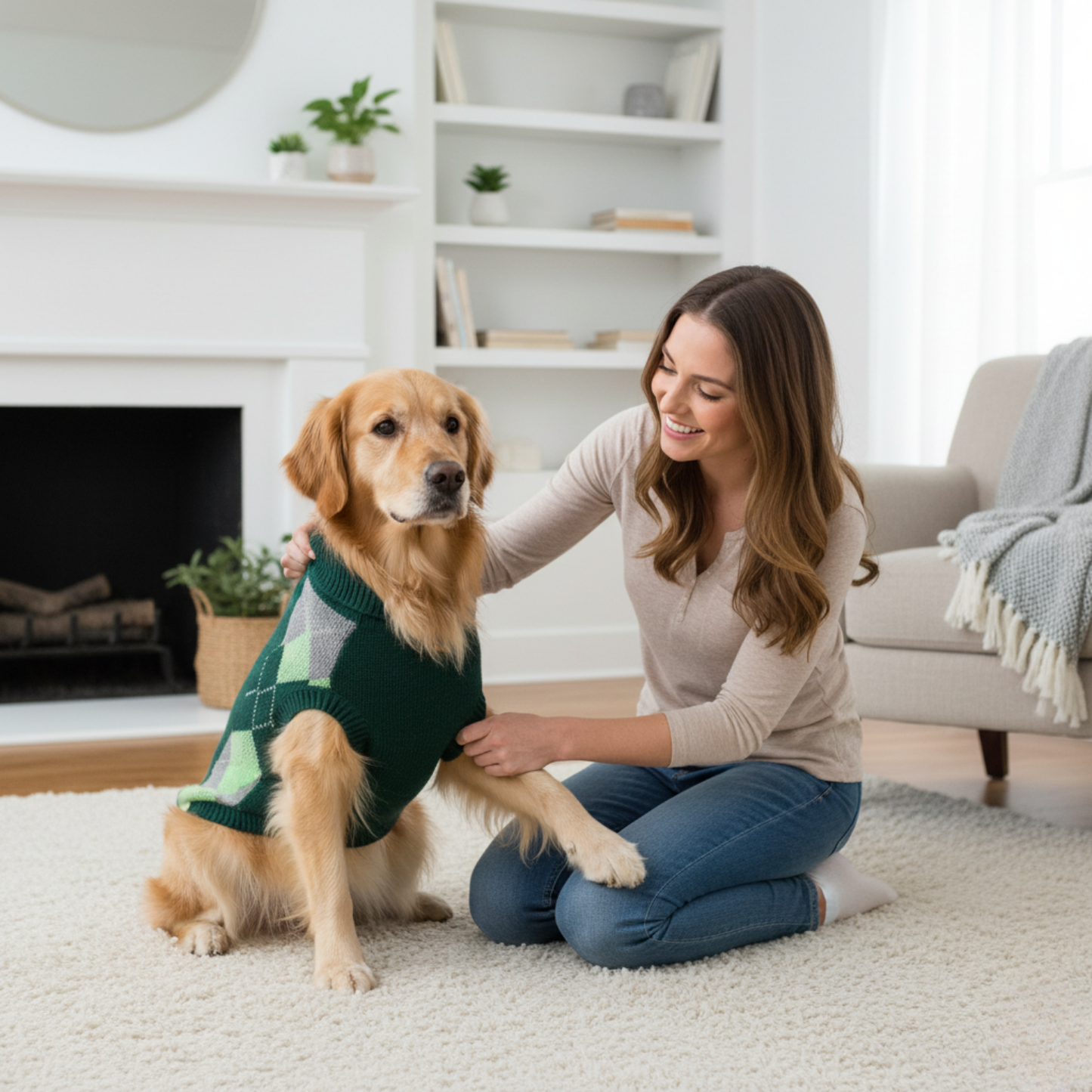 Nootie Dog Sweater, Light Green Check – Stylish Winter Knitwear for All Breeds