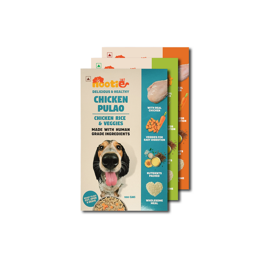Nootie Chicken Pulao, Veg Pulao and Chicken Biryani for Dogs - 100g - Human-Grade, Balanced Meal with Real Chicken, Rice & Veggies (Pack of 3)