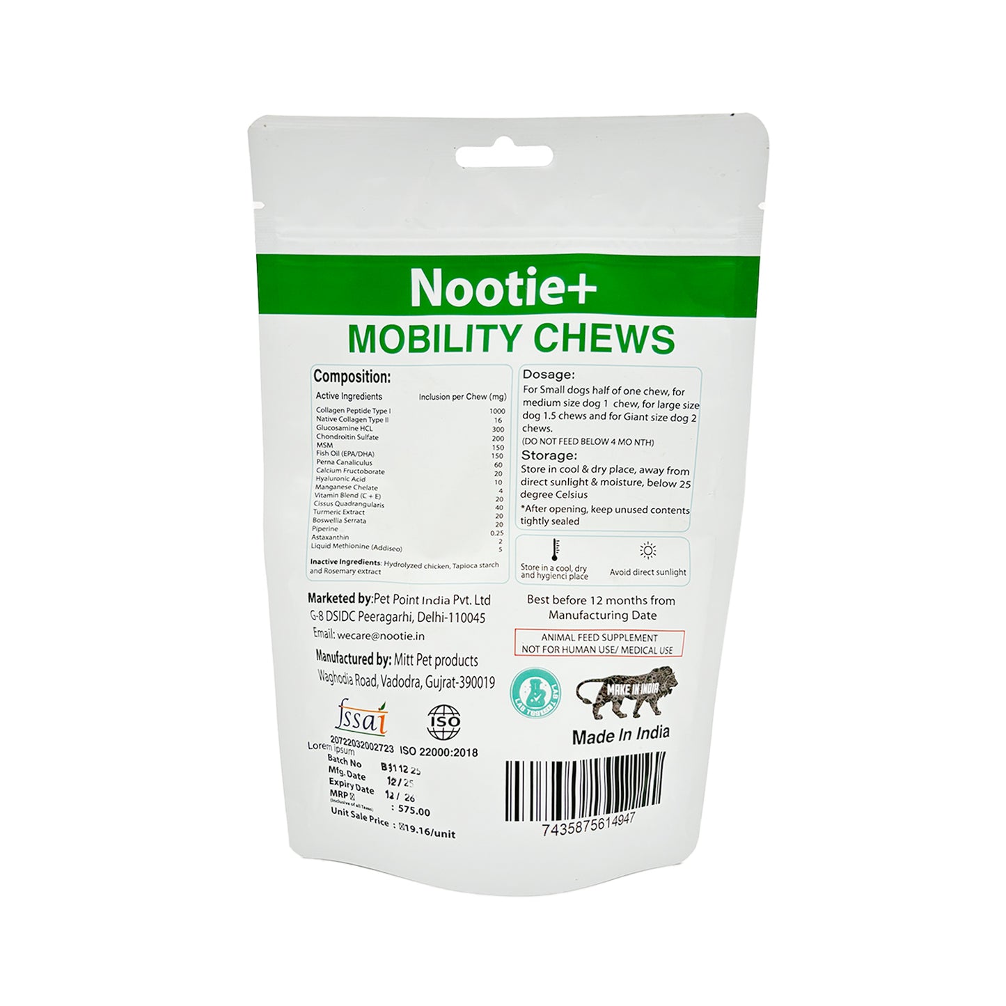 Nootie+ Mobility Chews for Dogs | Joint Support, Pain Relief & Anti-Inflammation (30 Chews)