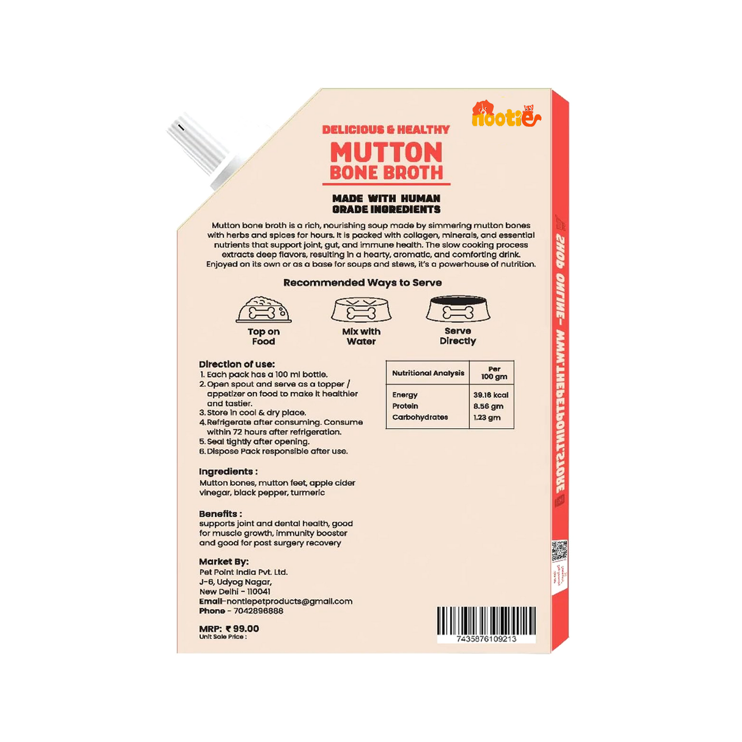 Nootie Natural Mutton Broth for Dogs & Cats – Nutrient-Rich, Hydrating Meal Topper (100ml)